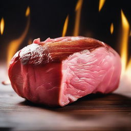 A piece of cooked meat that looks magical and shines brightly