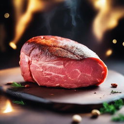 A piece of cooked meat that looks magical and shines brightly