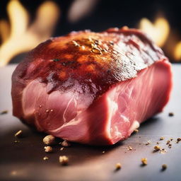 A piece of cooked meat that looks magical and shines brightly