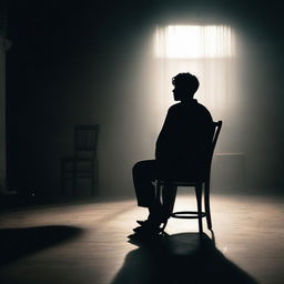 A gloomy picture featuring a person sitting on a chair in the center of the scene