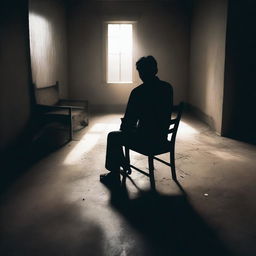 A gloomy picture featuring a person sitting on a chair in the center of the scene