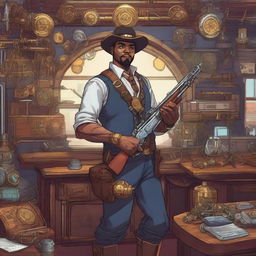 A detailed illustration of a coin engineer holding a shotgun