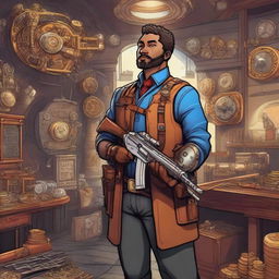 A detailed illustration of a coin engineer holding a shotgun