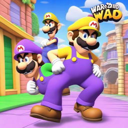 Wario and Waluigi are playfully bullying Luigi in a comical scene