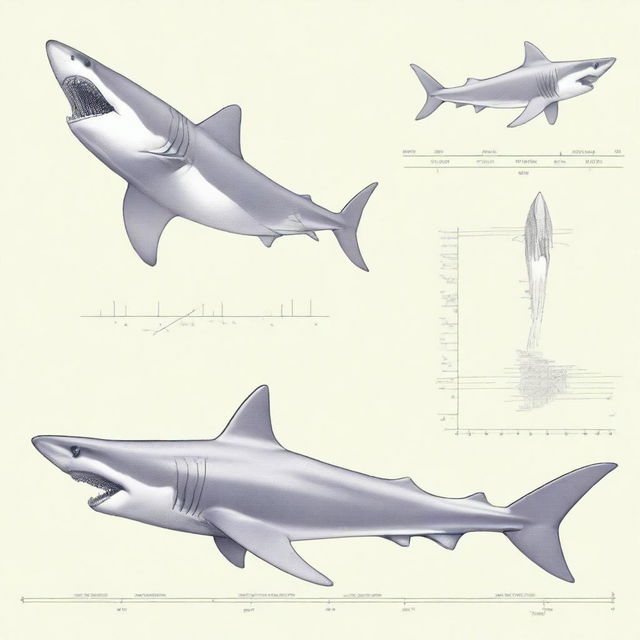 A scientific graphic design illustrating the transformation of a human into a shark