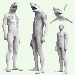 A scientific graphic design illustrating the transformation of a human into a shark