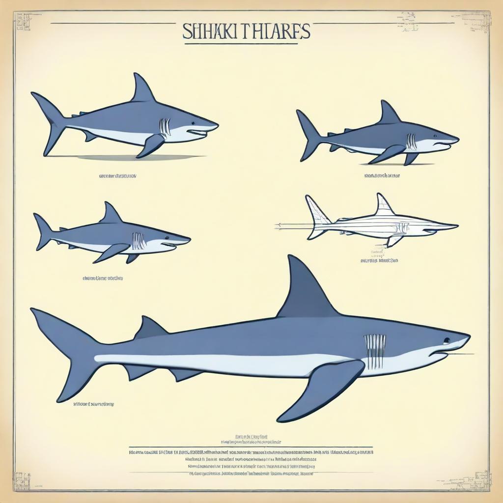 A scientific graphic design showing the evolutionary stages of a human transforming into a shark