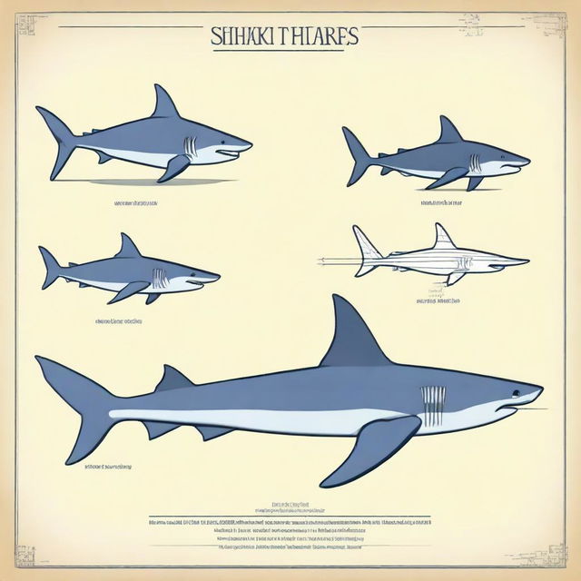 A scientific graphic design showing the evolutionary stages of a human transforming into a shark