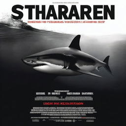 A movie poster titled 'Sharksapien' featuring a great white shark swimming in deep, black water