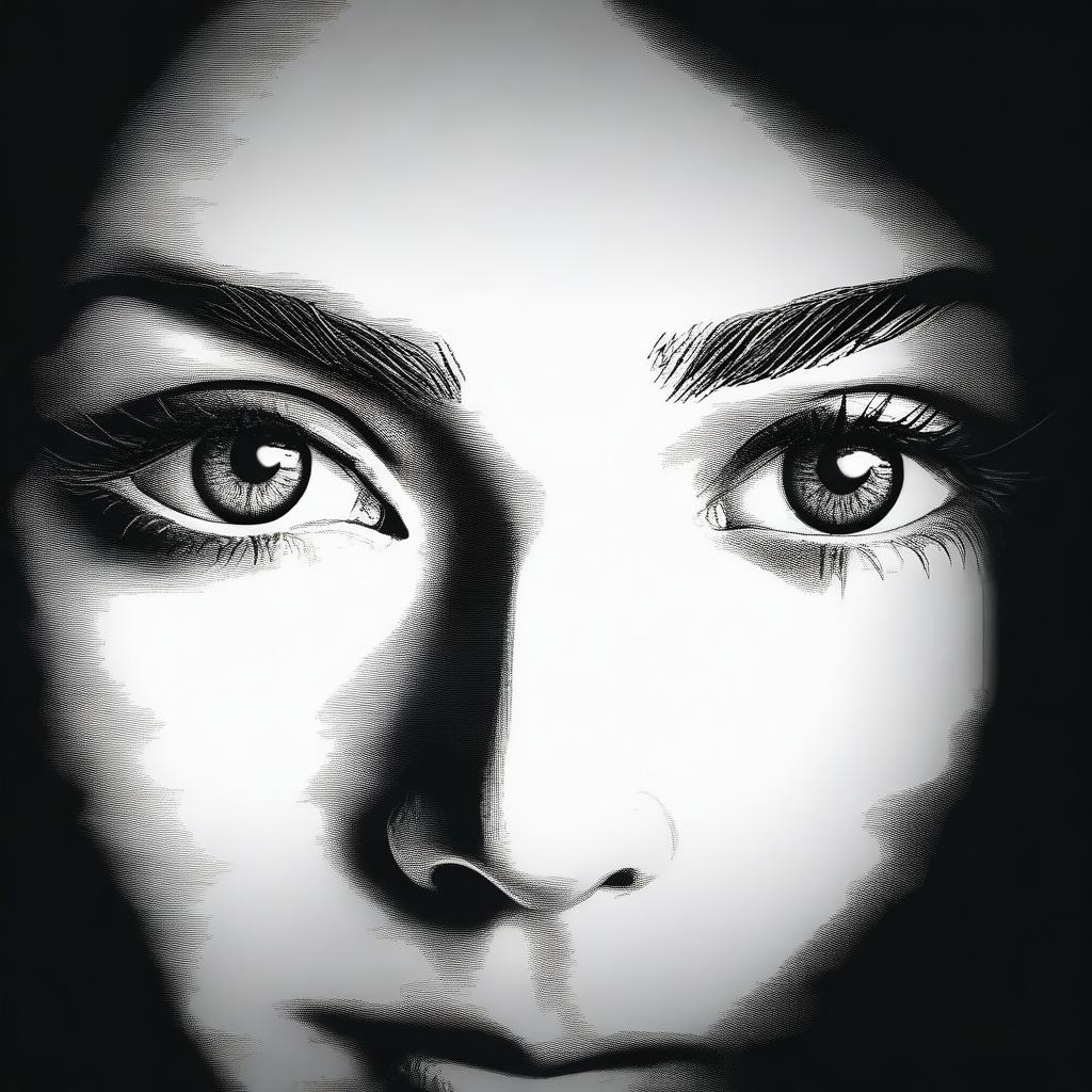 A pair of female eyes staring out from the darkness