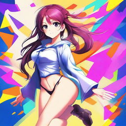 Create an image of a hot anime girl with vibrant colors and a dynamic pose