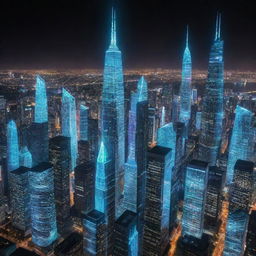 Imagine a visual representation of a cyber democracy. Think glowing digital cities with skyscrapers, futuristic netizens voting through holographic interfaces, and vibrant data streams symbolizing the flow of information.