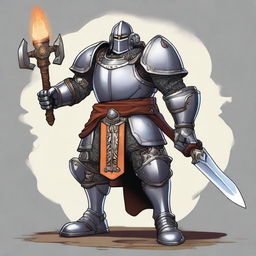 A detailed illustration of a Forge Cleric Warforged, a mechanical being with intricate armor and glowing runes