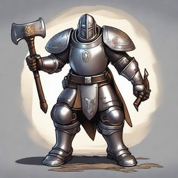 A detailed illustration of a Forge Cleric Warforged, a mechanical being with intricate armor and glowing runes