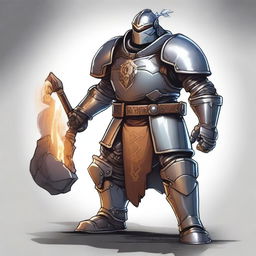 A detailed illustration of a Forge Cleric Warforged, a mechanical being with intricate armor and glowing runes