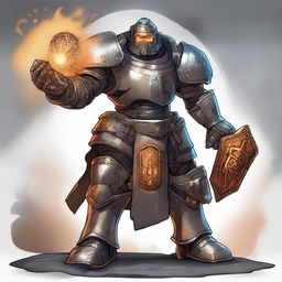 A detailed illustration of a Forge Cleric Warforged character