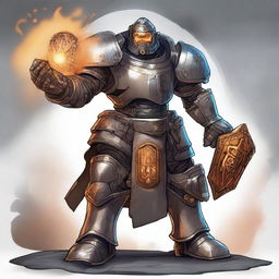 A detailed illustration of a Forge Cleric Warforged character