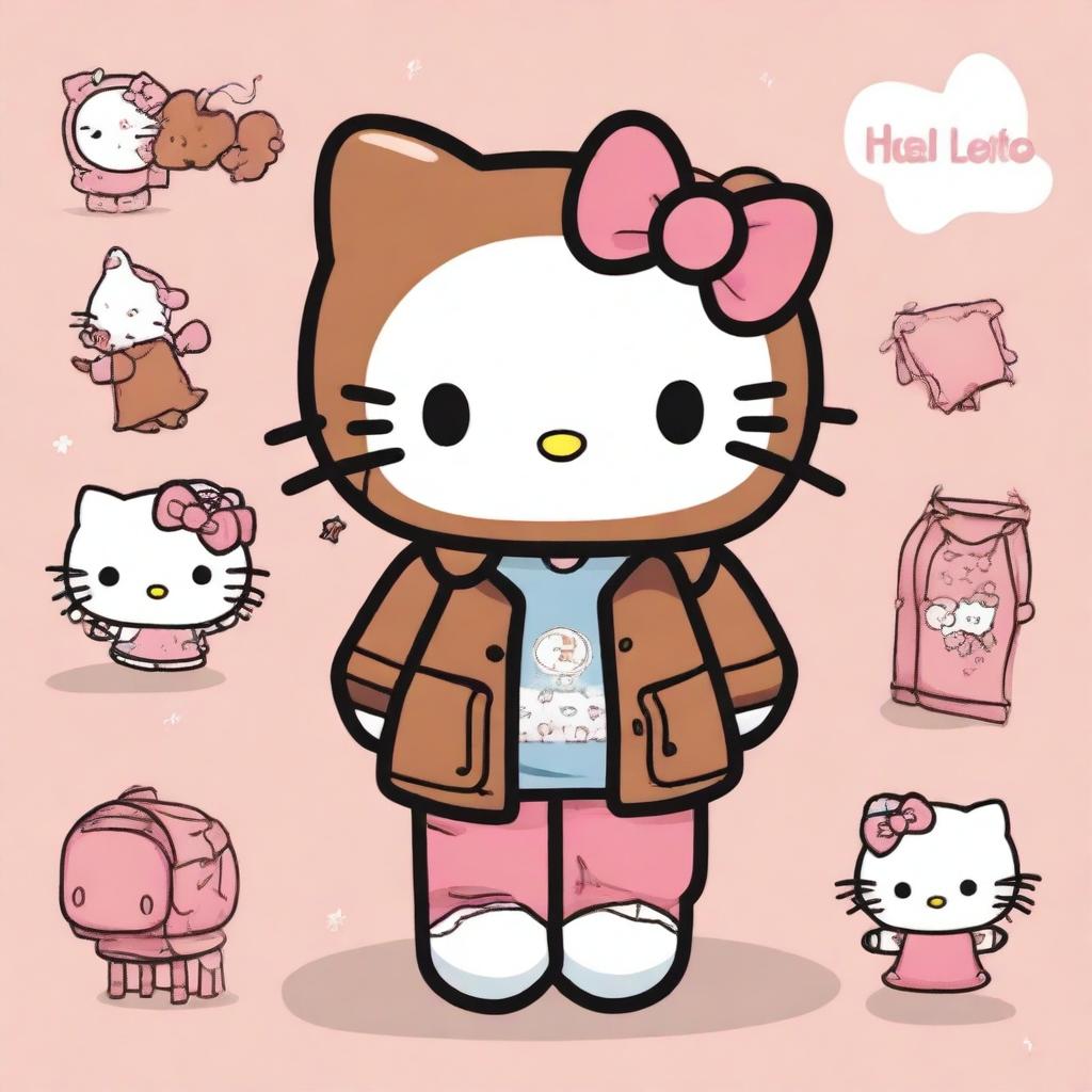 A Hello Kitty character with brown skin, wearing clothes that have the message 'Hello Nicky' written on them