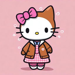 A Hello Kitty character with brown skin, wearing clothes that have the message 'Hello Nicky' written on them