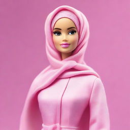 A Barbie doll wearing a soft pink hijab that covers her full head