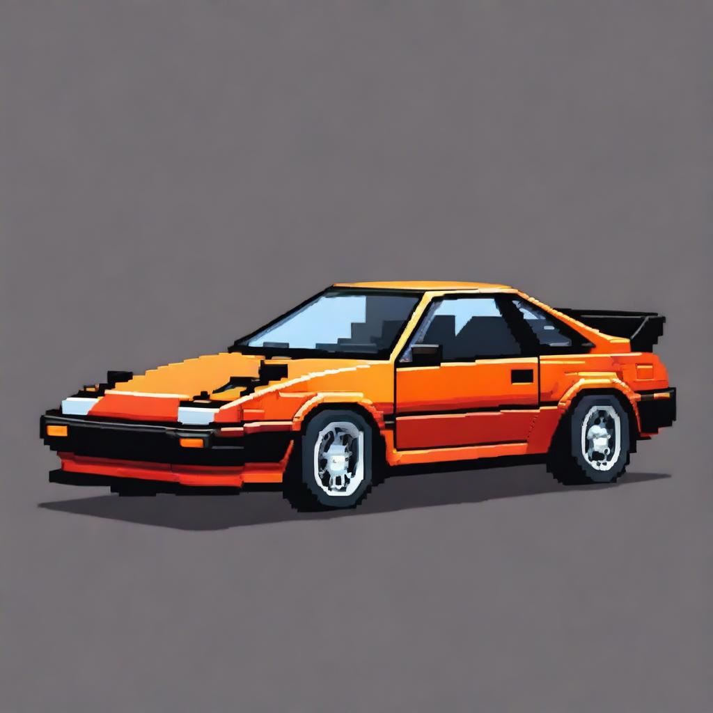 A pixel art representation of the iconic Toyota AE86 car in a detailed and vibrant style