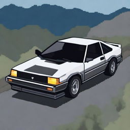 A pixel art depiction of the iconic Toyota AE86 from the anime Initial D