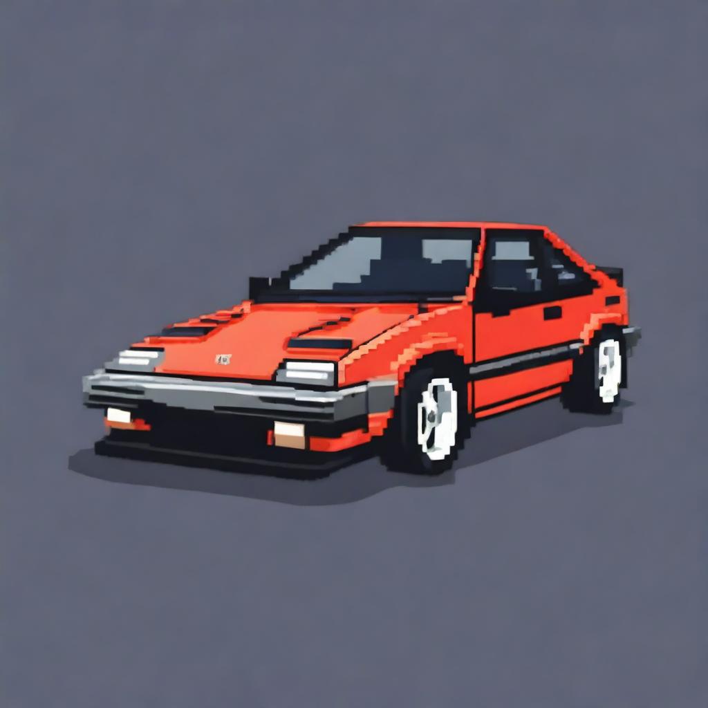 A pixel art depiction of the iconic Toyota AE86 car