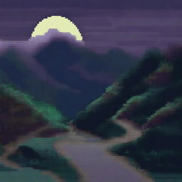 A pixel art depiction of the Akina Touge mountain road at night