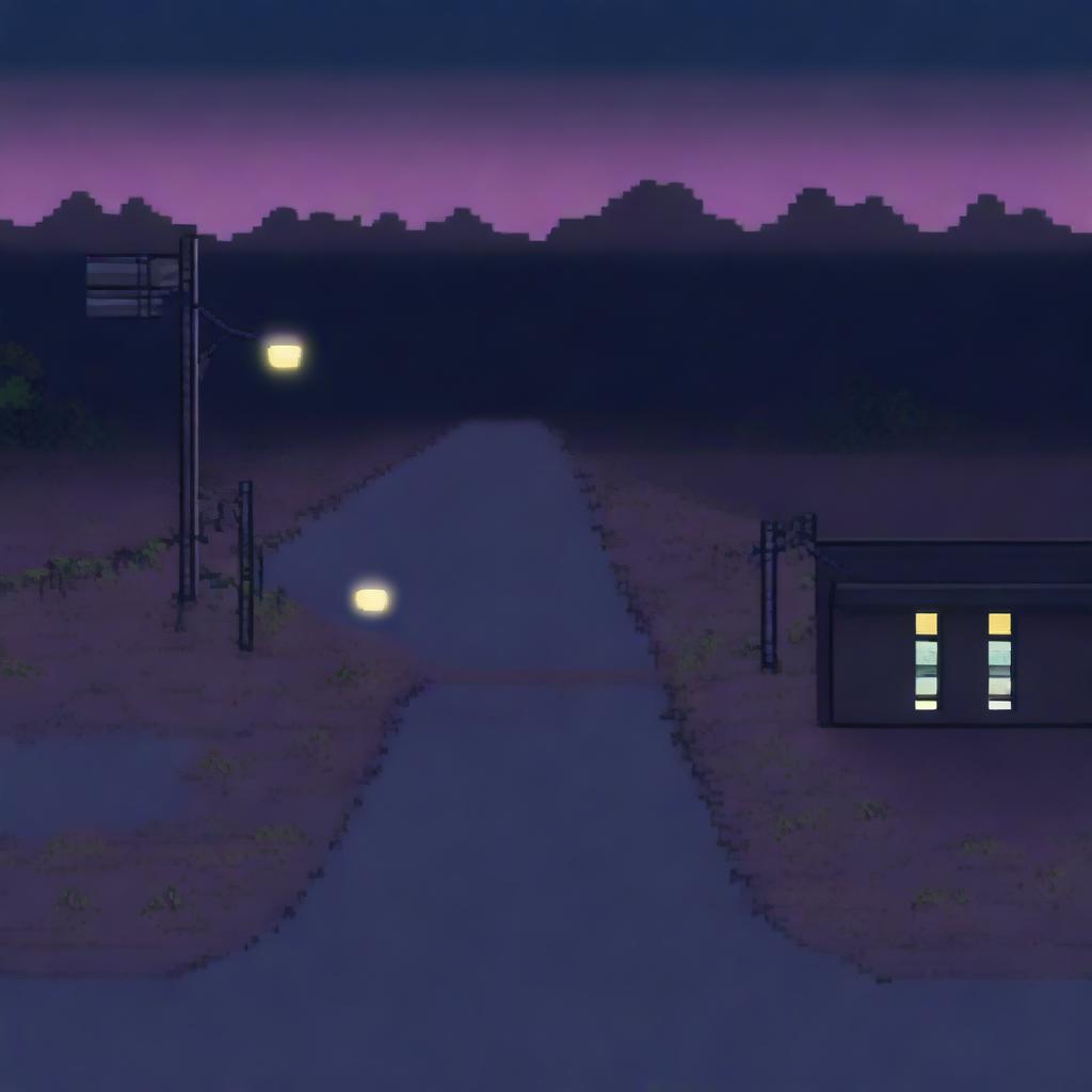 A pixel art depiction of a night road in a 2D sideways view