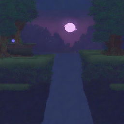 A pixel art depiction of a night road in a 2D sideways view