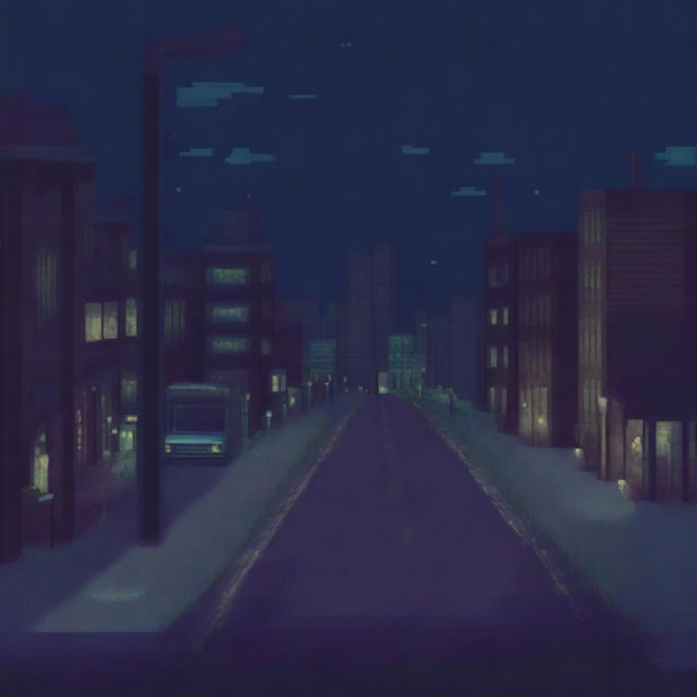 A pixel art depiction of a night road in a 2D sideways view