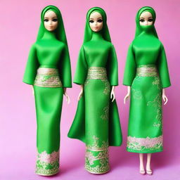 Create an image of a Barbie doll with a full head of kelly green hijab