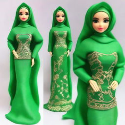 Create an image of a Barbie doll with a full head of kelly green hijab