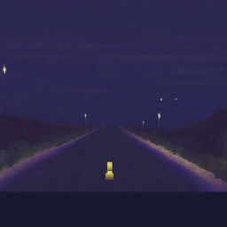 A pixel art depiction of a night road, designed in a sideways 2D perspective