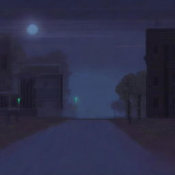 A pixel art depiction of a night road, designed in a sideways 2D perspective