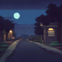 A pixel art depiction of a night road