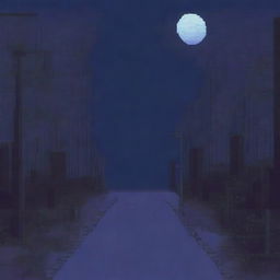 A pixel art drawing of a night road viewed from the side