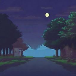 A pixel art drawing of a night road viewed from the side