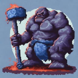 A humongous doomsday monster covered in bluish lava, holding a gigantic hammer in its hand