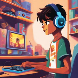 An illustration for the book cover titled 'O Mundo Virtual de Lucas: A Jornada de um Gamer Birrento'