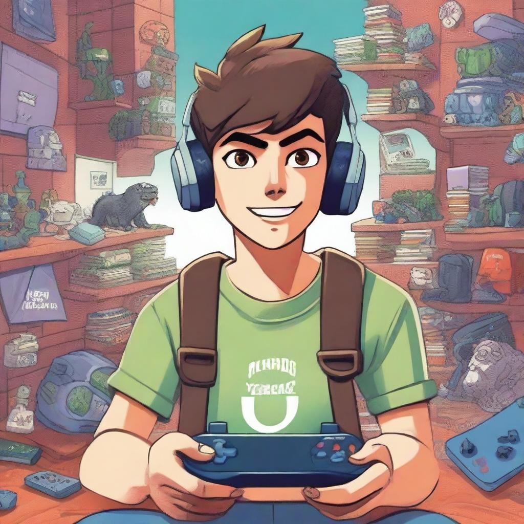 An illustration for the book cover titled 'O Mundo Virtual de Lucas: A Jornada de um Gamer Birrento'