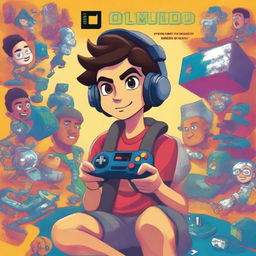 An illustration for the book cover titled 'O Mundo Virtual de Lucas: A Jornada de um Gamer Birrento'