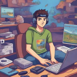 An illustration for the book cover titled 'O Mundo Virtual de Lucas: A Jornada de um Gamer que joga num PC, Birrento'