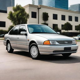 A high-end version of a Ford Tempo is parked in a parking lot