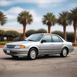 A high-end version of a Ford Tempo is parked in a parking lot