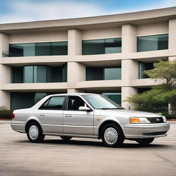 A high-end version of a Ford Tempo is parked in a parking lot