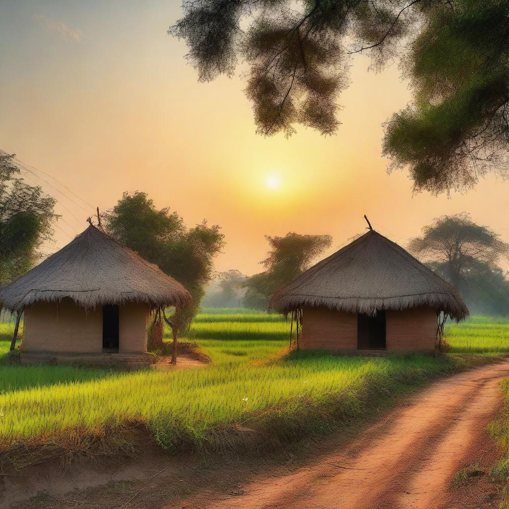 A small, rustic village nestled amidst lush fields in rural Bihar, India