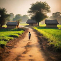 A small, rustic village nestled amidst lush fields in rural Bihar, India