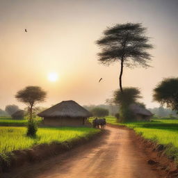 A small, rustic village nestled amidst lush fields in rural Bihar, India