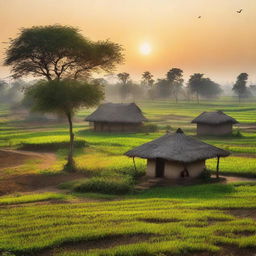 A small, rustic village nestled amidst lush fields in rural Bihar, India